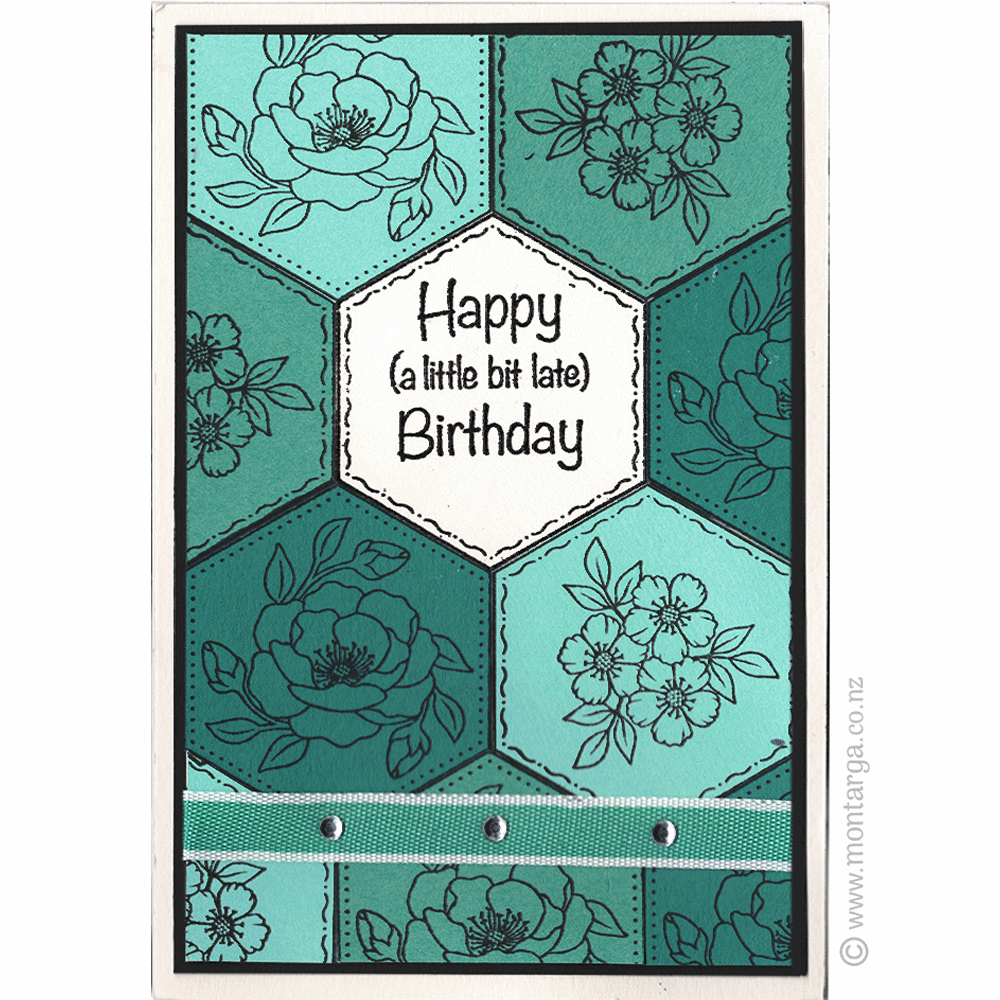 3462 F - Three Flower Hexagon Rubber Stamp