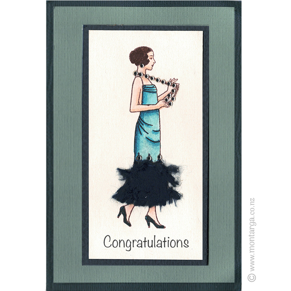 1592 FFF -  Lady With Beads Rubber Stamp