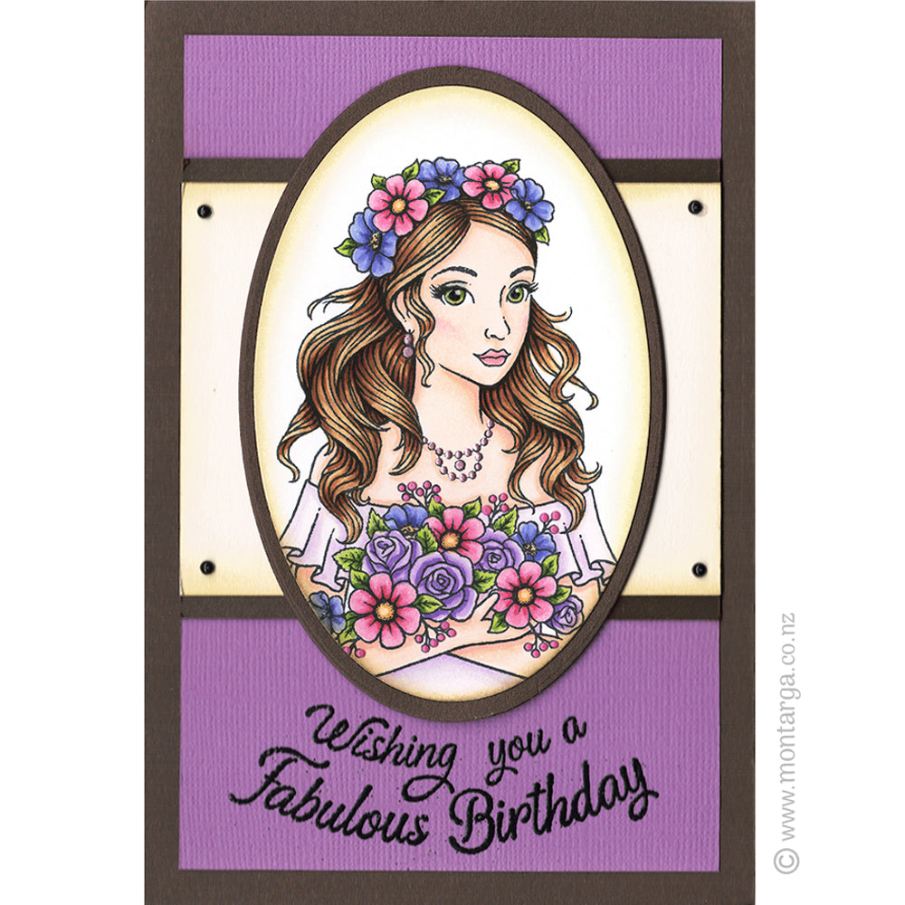 Card Sample - Girl with Flowers | Montarga – Rubber Stamps by Montarga