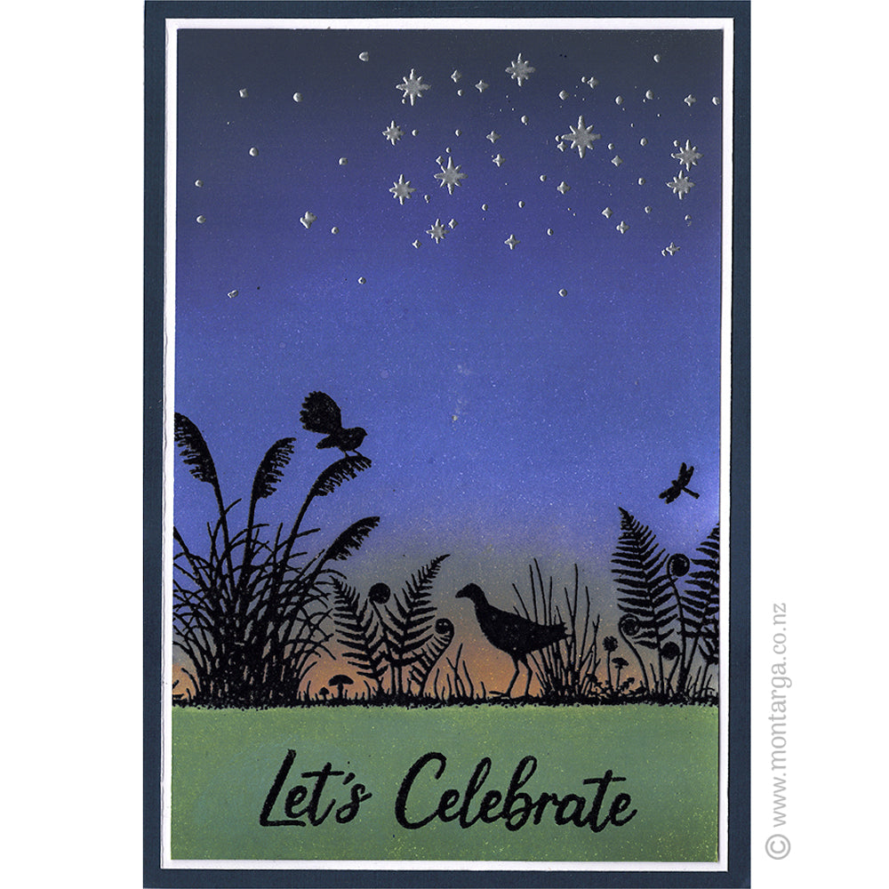 Card Sample - NZ Silhouette and Matariki Star Cluster